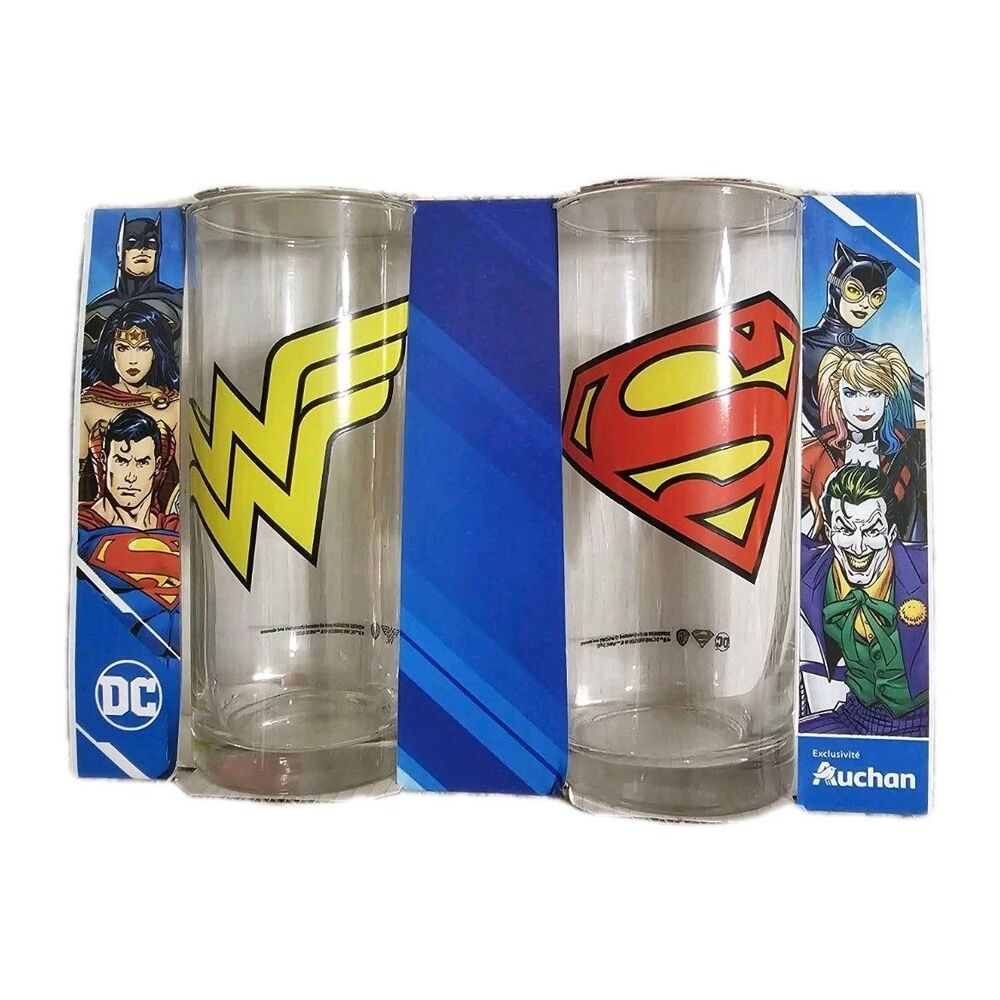 DC Comics Wonder Woman Superman Logo Pint Glass Set of 2 New In Box